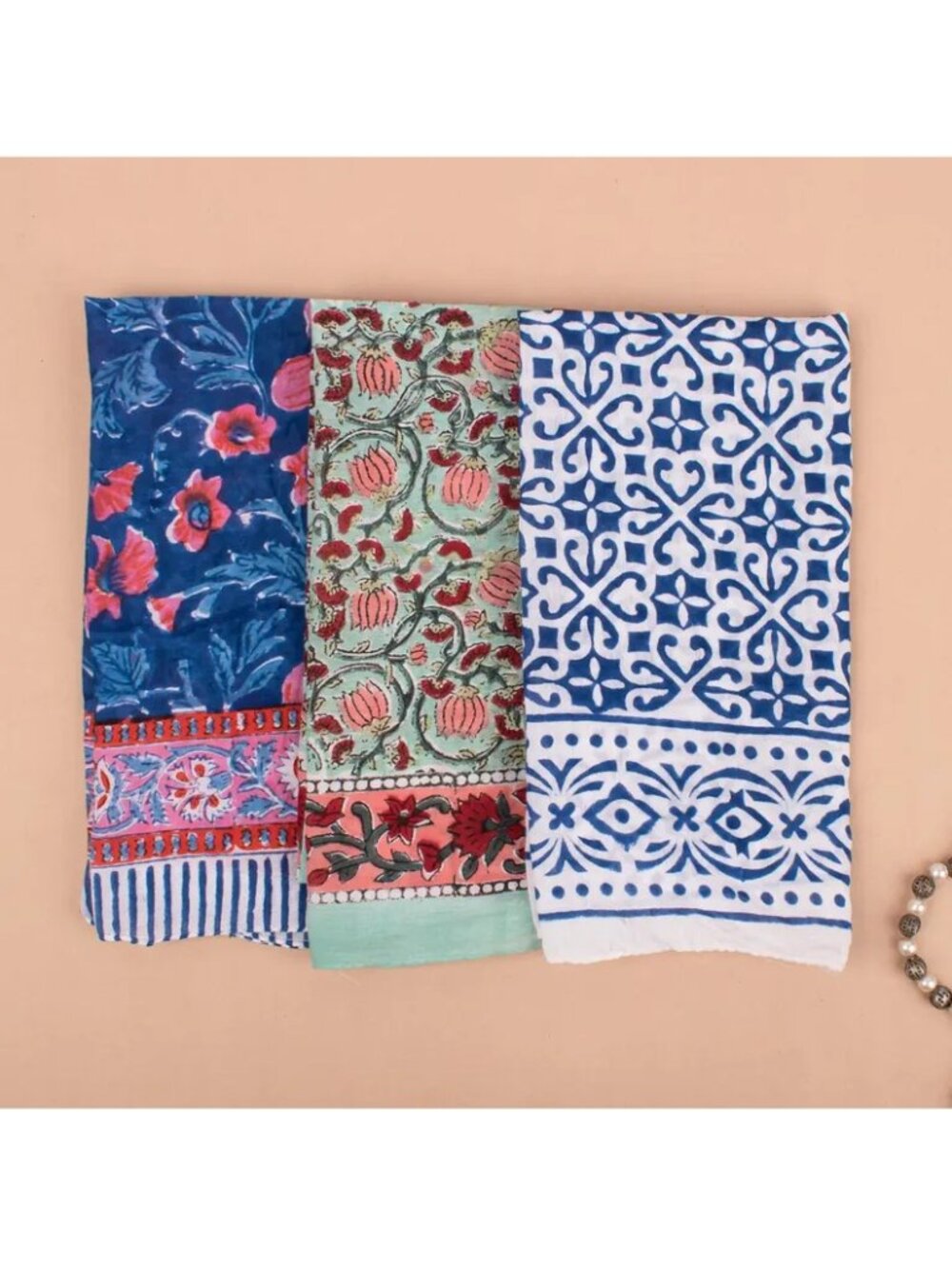 Boho Cotton Floral Print Bandanas, Set of 3 - Picture 6 of 8